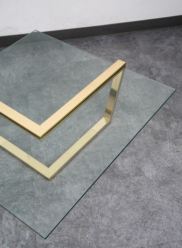 Mid Century Modern Coffee Table Square Large Brass Gold Glass 80s Vintage Mcm gallery