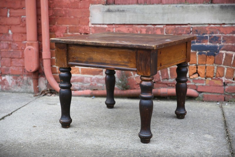Vintage side end table butcher coffee wood table rustic kitchen lodge turned leg gallery