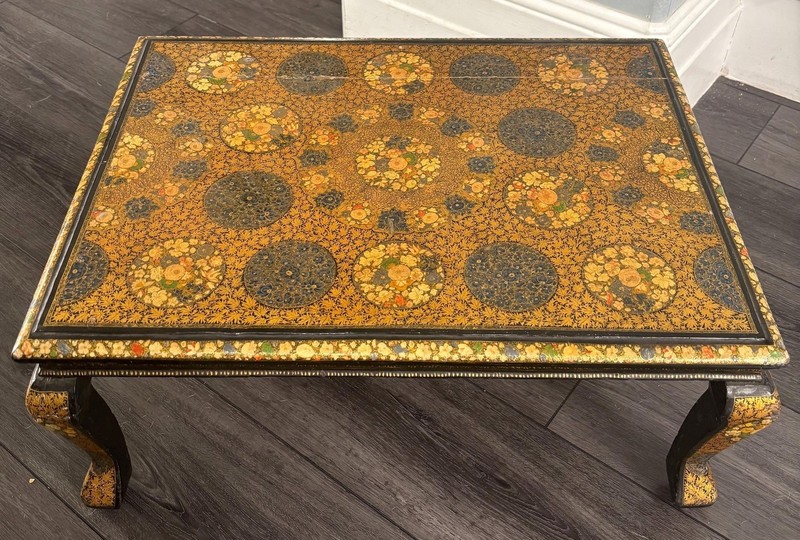 Chinoiserie Opium Low Table Hand Painted Lacquer Floral Asian VTG Floor Gold gallery