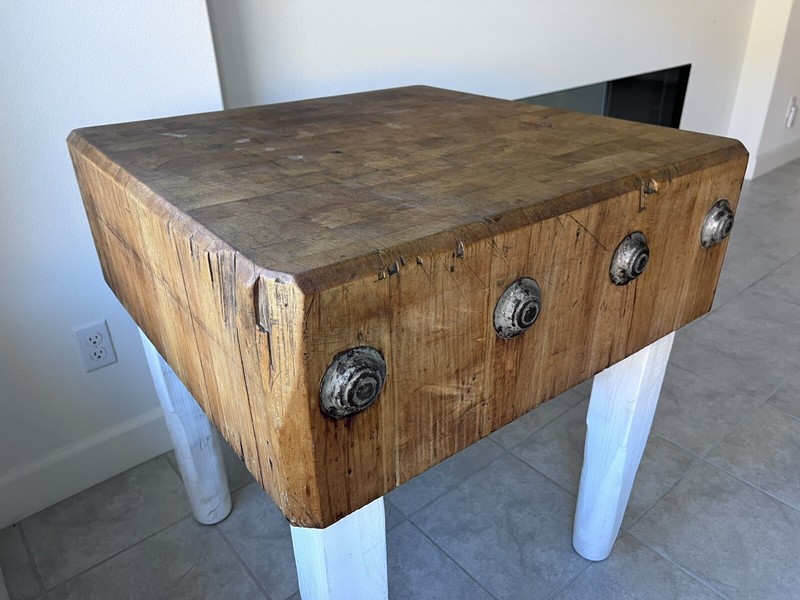 Vintage/Antique Butcher Block Solid Wood Table, 2 Sets Legs - MUST SEE gallery