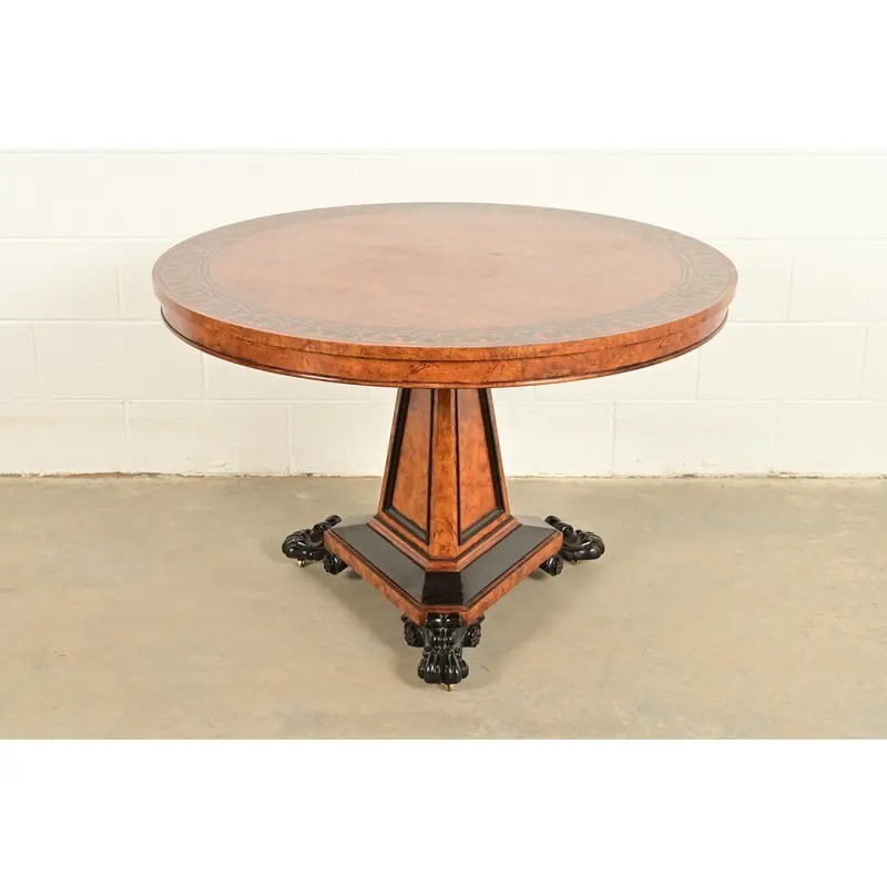 Baker Furniture Stately Homes Collection Burl Wood Ebonized Regency Center Table