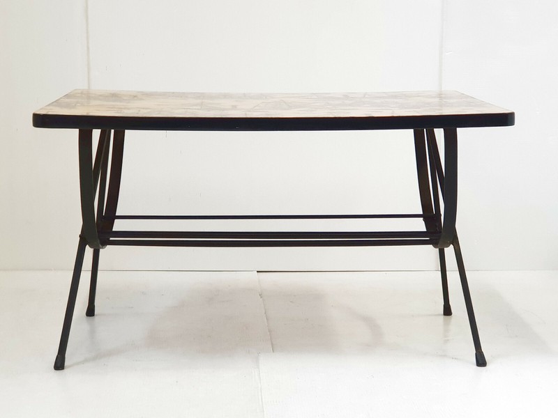 Vintage Coffee Table 1950 In Steel & Resin With Caravels Decor 50S 1950S gallery