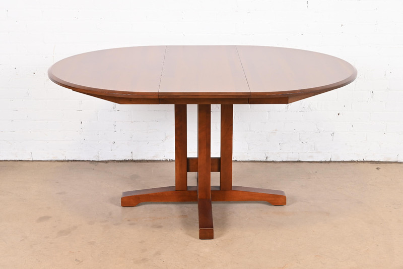 Ethan Allen Arts & Crafts Solid Cherry Wood Pedestal Extension Dining Table