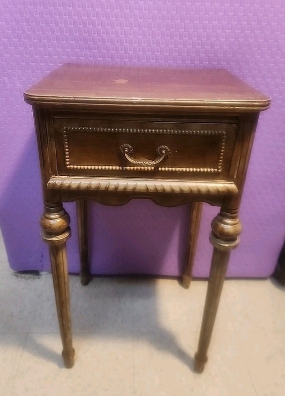 Antique Single-Drawer Stand Not Sure ,oak Cherry Wood,Heavy Piece, White Wash