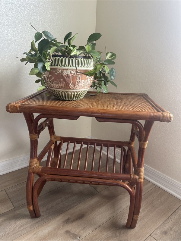 Leaders Coastal Boho Bamboo Rattan with Magazine Book Shelf French Country Table