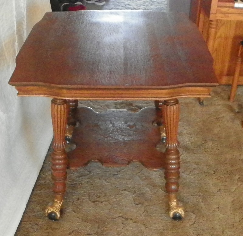 Quartersawn Oak Parlor Table with Glass Ball & Brass Feet (PRT19) gallery