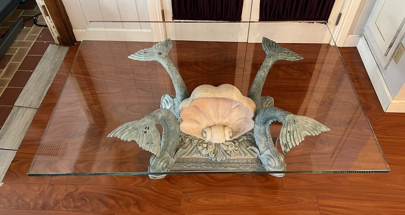 Special Vintage Neoclassical Cast Metal Bronze French Table Fish Koi Dolphin gallery
