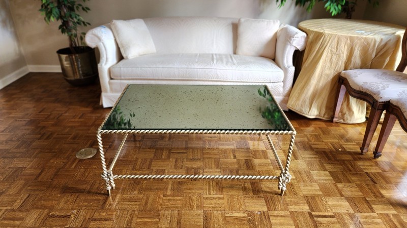Vintage ITALIAN Mid-Century MODERN Wrought IRON ROPE Design Coffee Table gallery