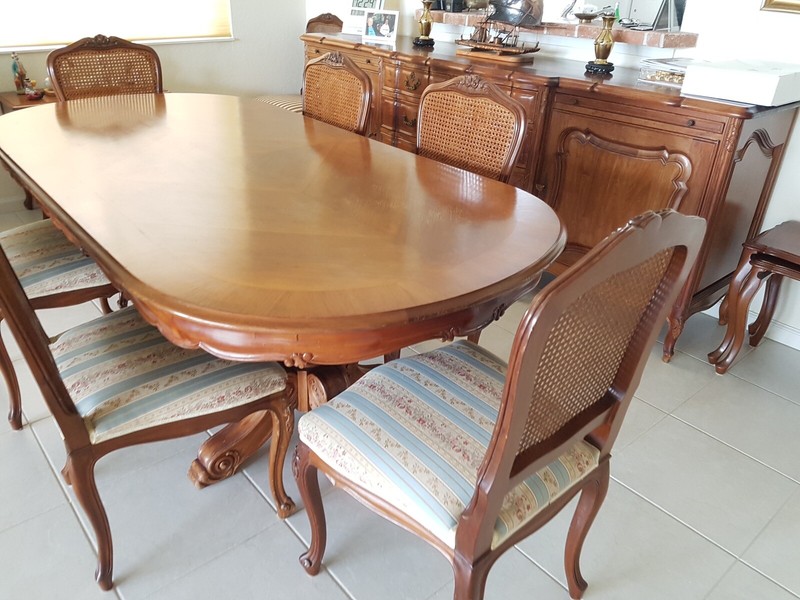 Antique French Dining Table set with 8 chairs gallery