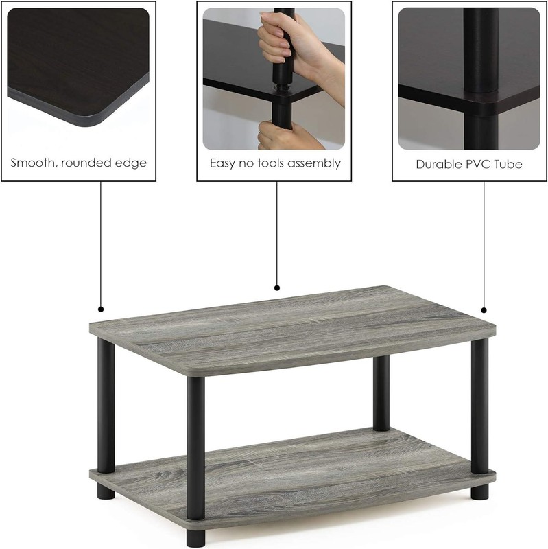 2-Tier Elevated TV Stand, French Oak Grey/Black, High Quality gallery