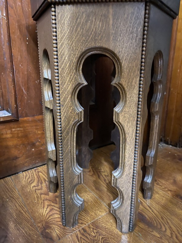 Moorish Moroccan Arabic Inspired Victorian Era Table Stool Quarter Sawn Oak gallery