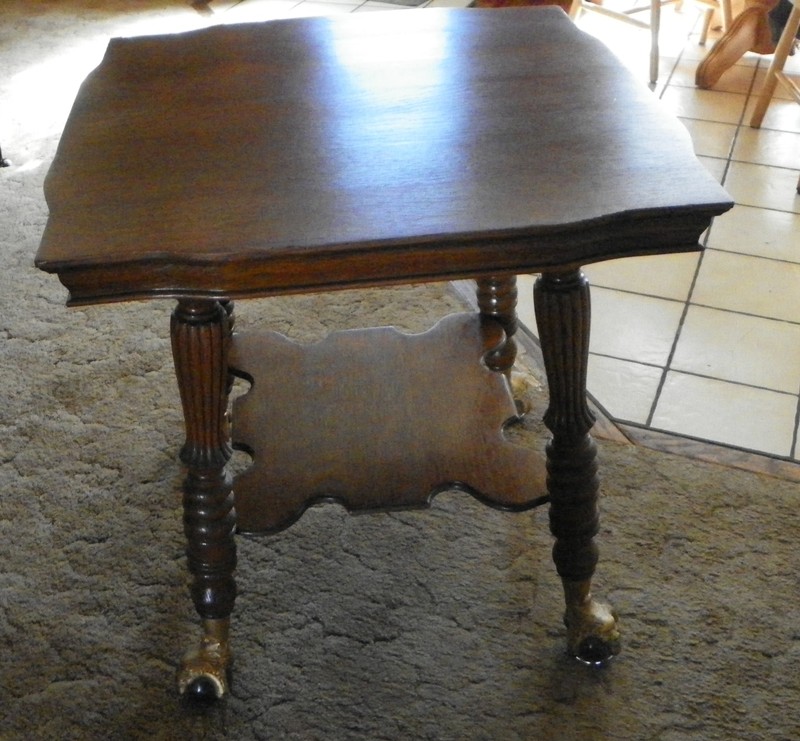 Quartersawn Oak Parlor Table with Glass Ball & Brass Feet (PRT19) gallery