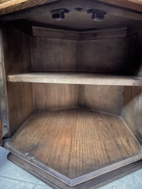 Vintage Hekman Rustic Spanish Colonial Drum Storage Cabinet Hexagon Table Doors gallery