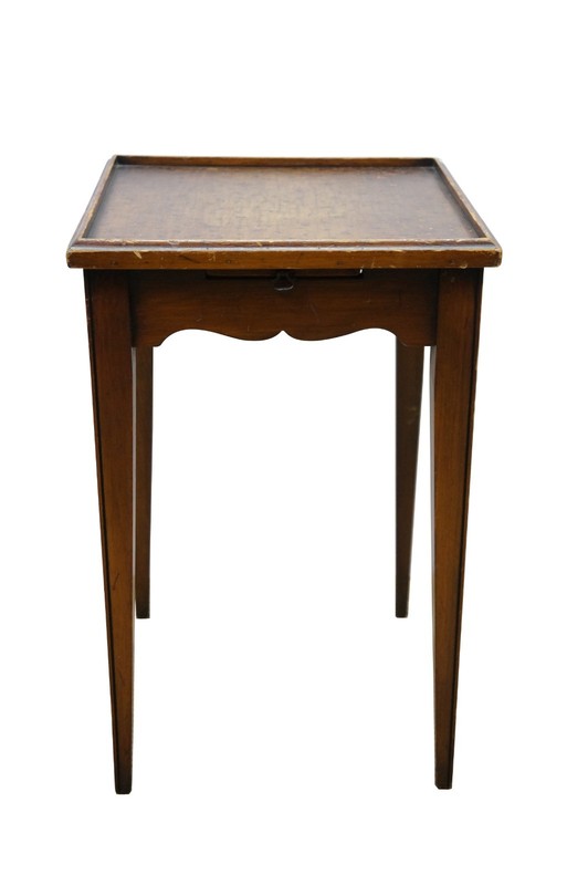 Mid Century Walnut Floral Rose Tea Side Table w Pull Out Tray 19" gallery
