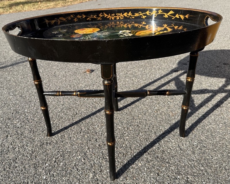 Vintage Pie Crust Tray Coffee Table-Ebonized And Gilded