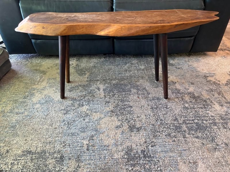 Roy Sheldon Marlboro VT Live Edge Peg Wood Slab Coffee Table Signed 1964 Folk Ar