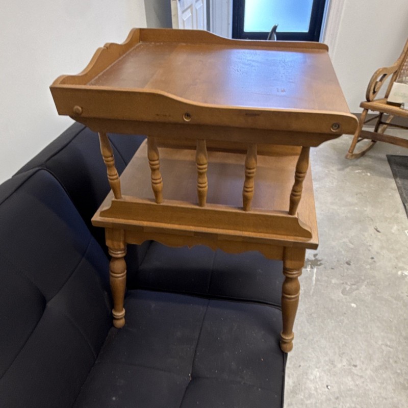 Antique Wooden Two-Tier Rectangle Side Table with Spindle Legs & Shelf, Brown gallery