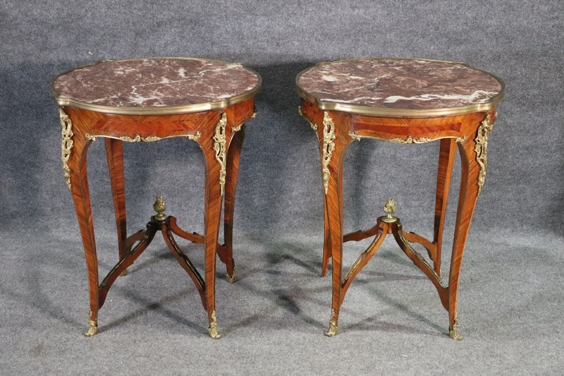 Pair Louis XV Style Marble Top Side Tables gallery
