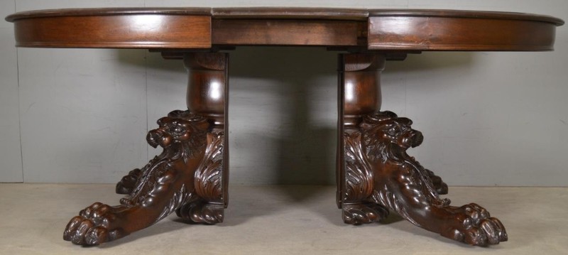 60” Round Mahogany Banquet Table w Heavily Carved Base - Monumental 1890s #22017 gallery