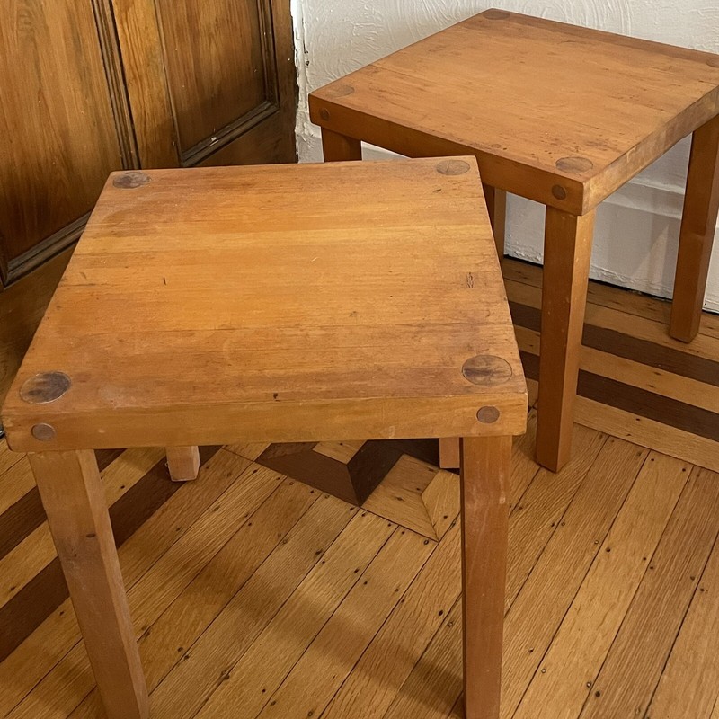 2 Vintage Butcher Block Stacking Side End Tables Hand Crafted Weathered Rustic gallery