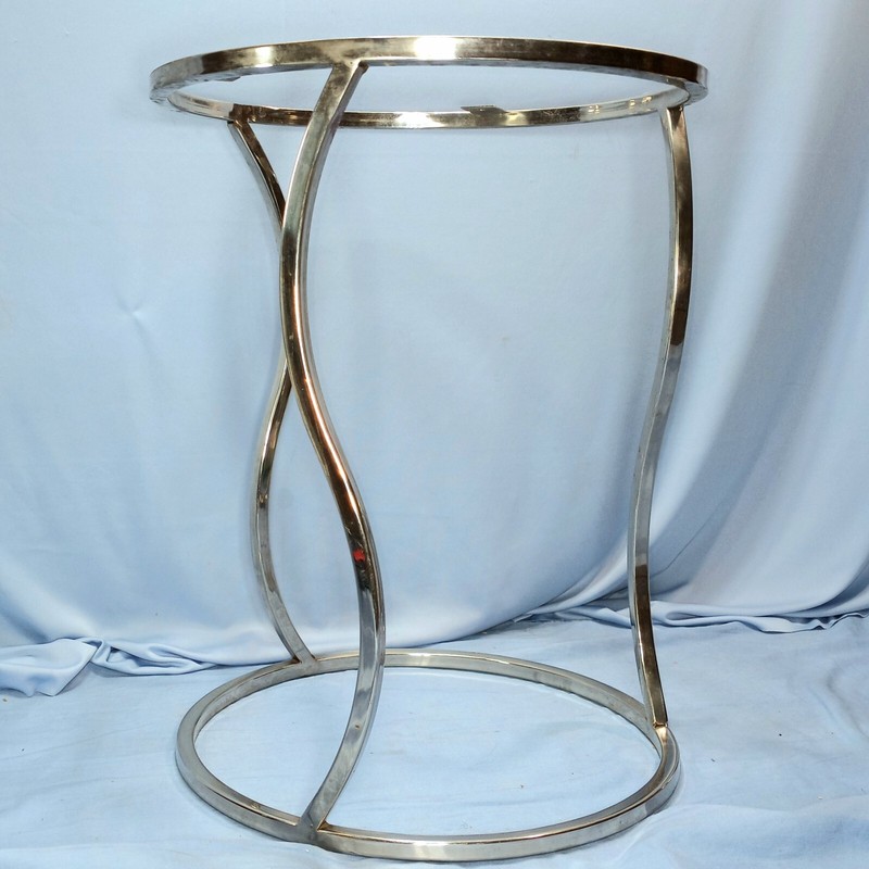 MCM Art Deco Round Chrome Metal Twist Wave Side End Accent Table Plant Stand 18″