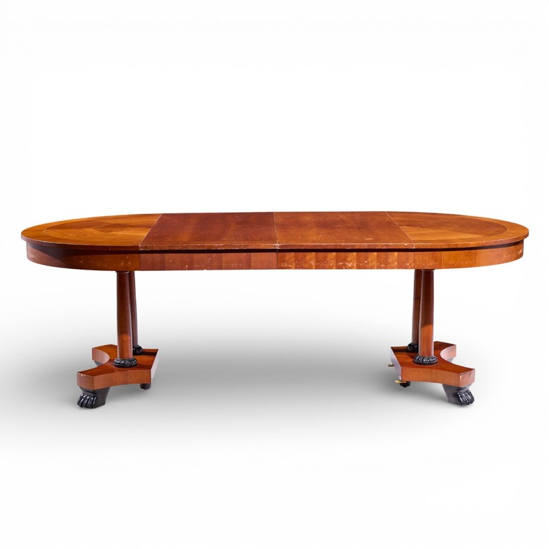 Baker Furniture Neoclassical Cherry Wood Expanding Dining Table with 2 Leaves gallery
