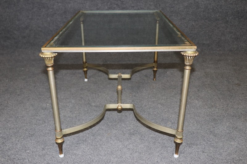 Diminutive Size Maison Jansen Style Brass Steel Glass Directoire Coffee Table gallery