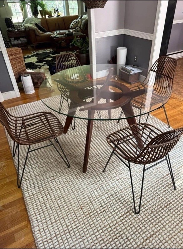 Mid-Century Modern Adrian Pearsall Walnut Glass Top “Compass” Dining Table gallery