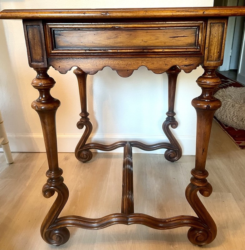 Theodore Alexander Walnut + Leather Top Side Accent Table William + Mary Style gallery