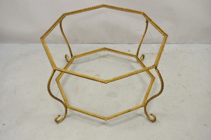 Vintage Italian Hollywood Regency Gold Gilt Iron Rope Metal Coffee Table Base gallery