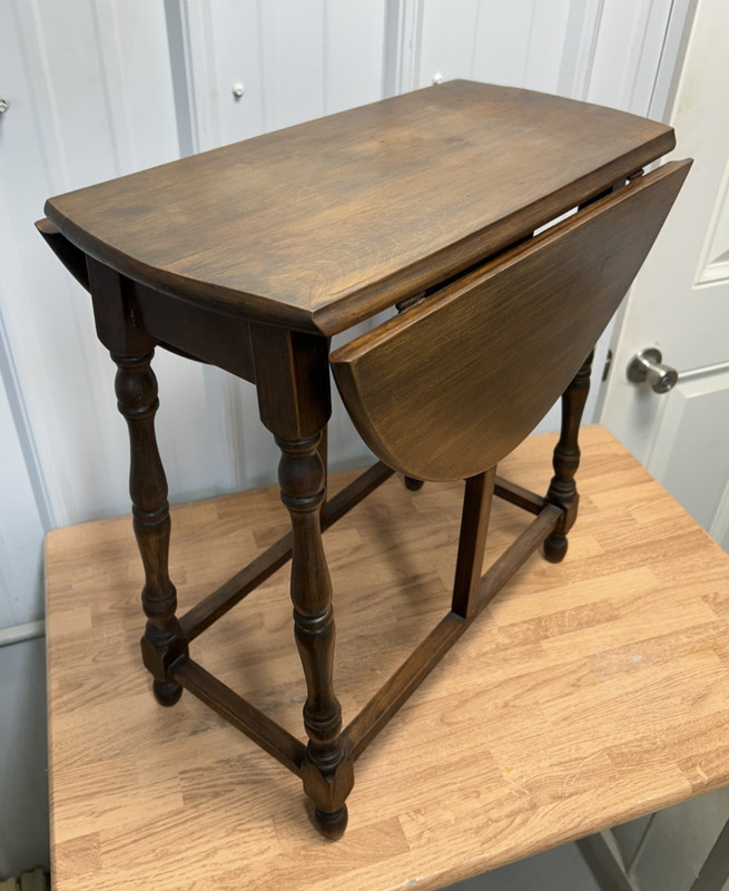 Vintage Antique Solid Wood Twist Spindle Double Drop-Leaf Gateleg Table 21.5"T