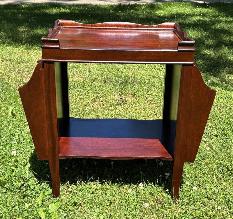 Vintage Mahogany 2 Tier Side Telephone Table Double Magazine Book Rack Pie Crust gallery