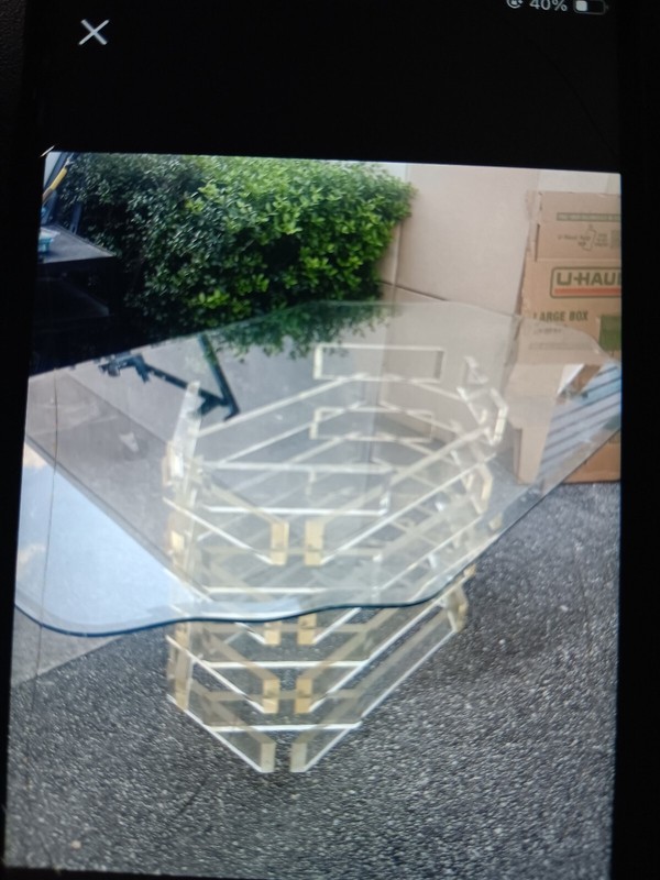 Stunning Stacked Lucite Blocks Dining Table base W/ Glass Top -GREAT CONDITION-