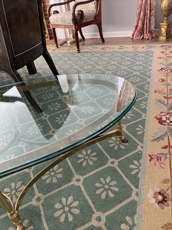 LABARGE Hoof Feet Brass & Glass Regency Coffee Table gallery