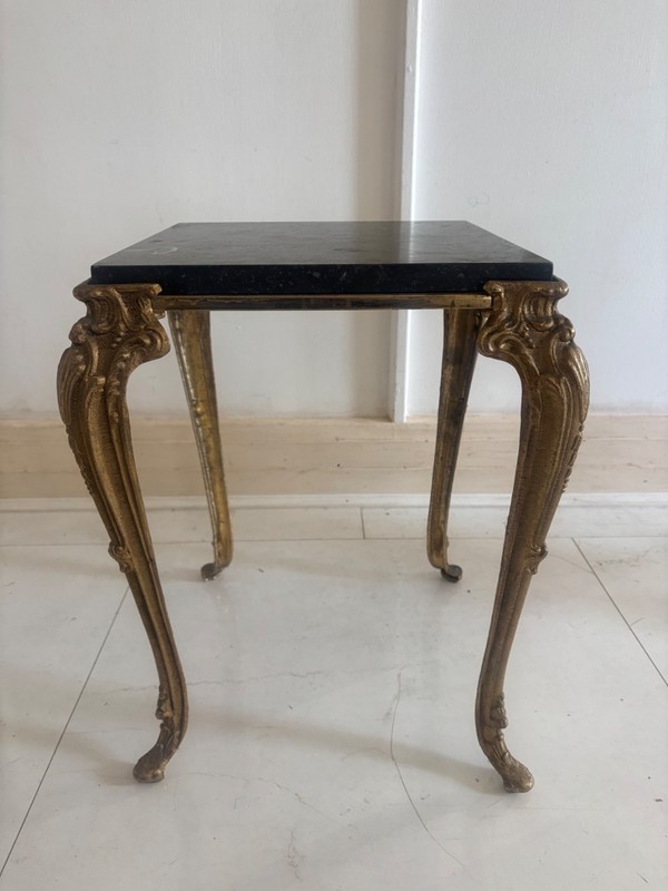 Antique Occasional Side table Marble Top Brass Legs heavy Hollywood regency gallery