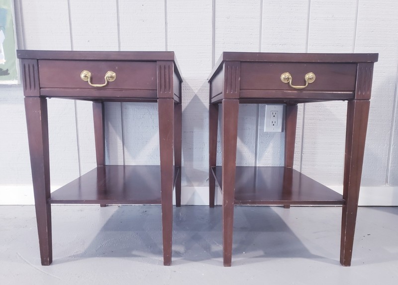 Two MERSMAN 25-2 Mahogany End Table With Wooden Drawer. Federalist Style.