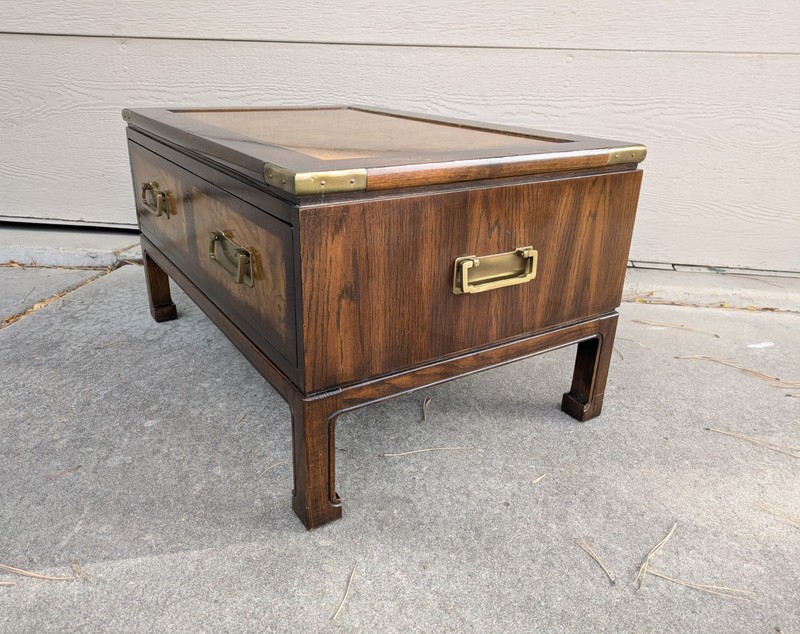 Vintage Knob Creek Ethan Allen Asian Campaign Chinoiserie Burl Wood Table gallery