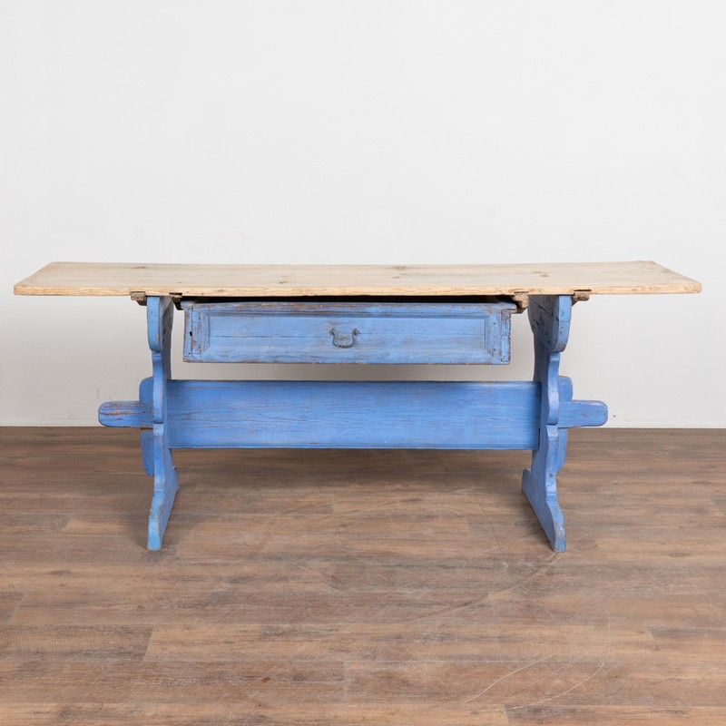 Early 19th-Century Swedish Pine Console Table with Blue Trestle Base gallery