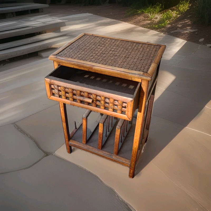 Vintage Palm Beach Regency Bamboo Rattan Side Table Divided Magazine Rack