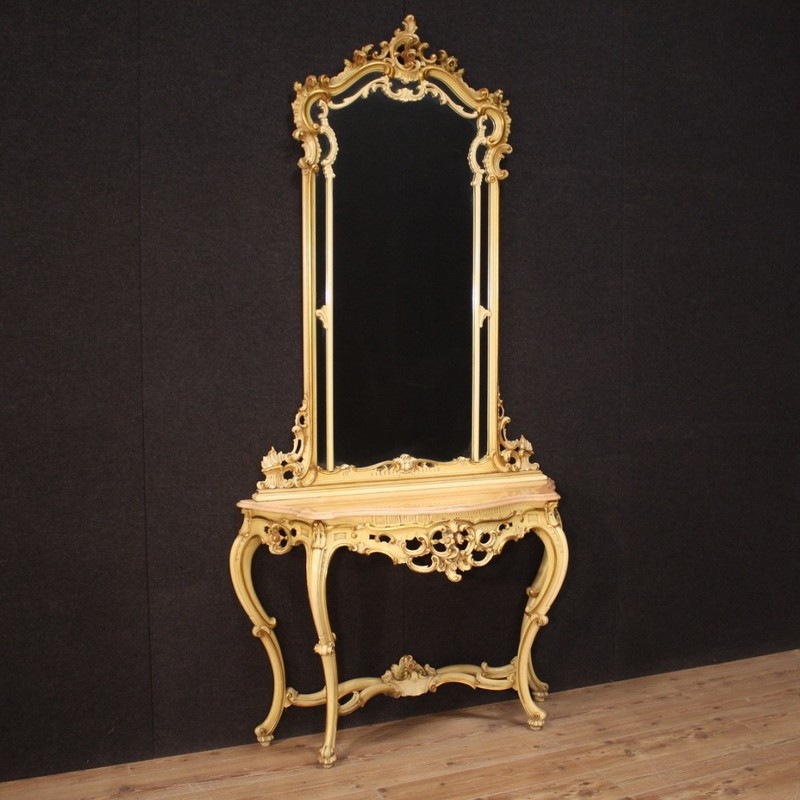 Great console with mirror lacquered furniture antique style Louis XV 900