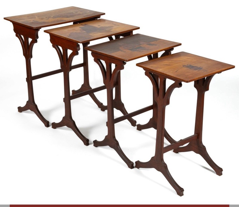 Emile Galle Set Of 4 Marquetry Nesting Tables