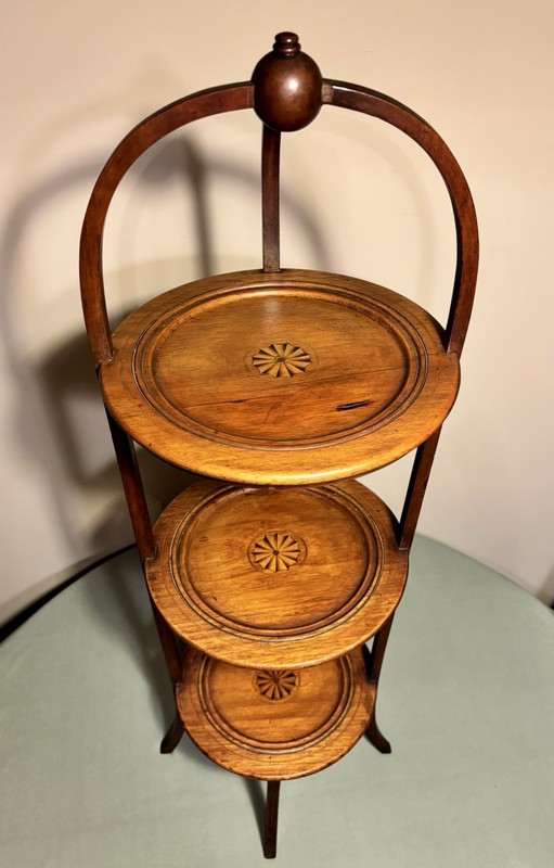 Antique Mahogany With Inlay And Marquetry 3 Tier Pie Or Cake Stand gallery