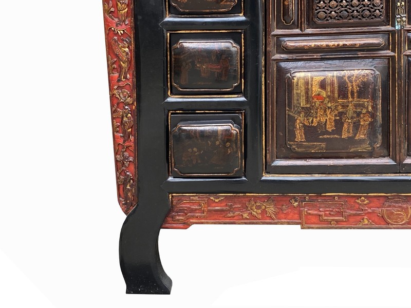 Chinese Brown Bold Drawers Doors Golden Graphic Credenza Table Cabinet cs7758 gallery