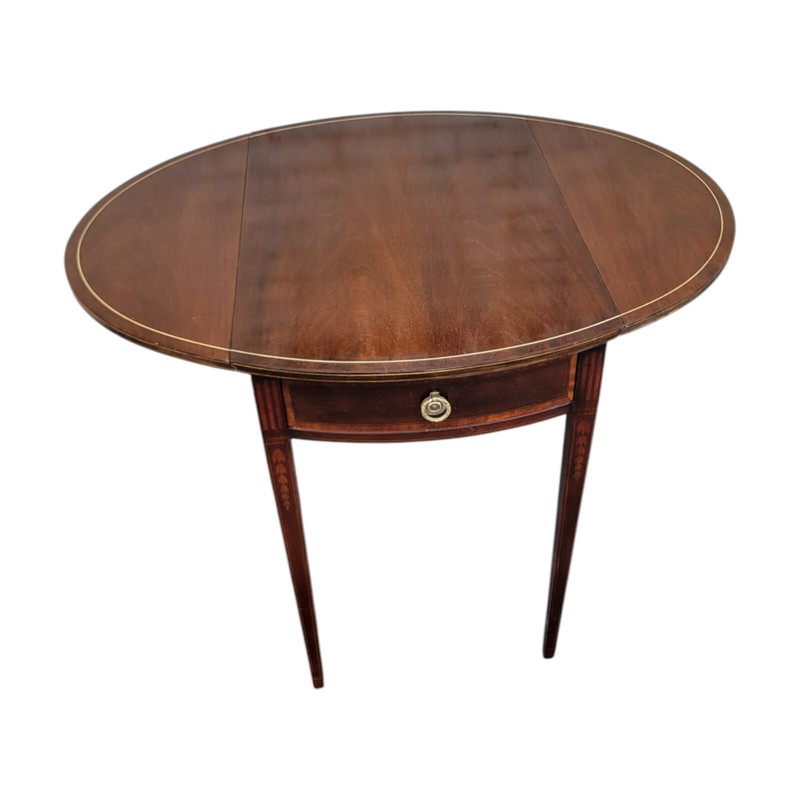 1940s Baker Mahogany Pembroke Table Inlaid Federal Style Drop Leaf USA Made