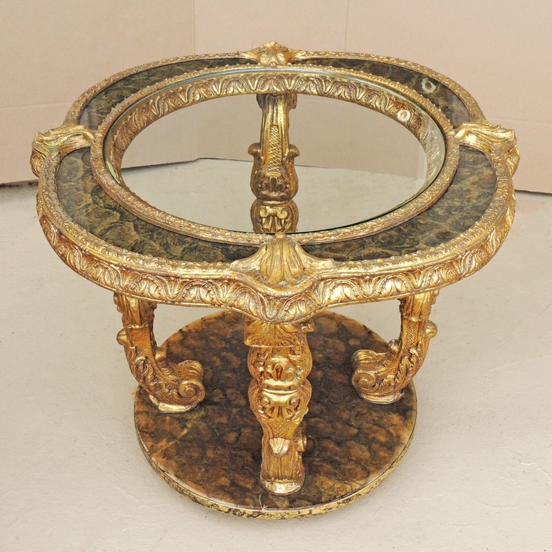 Hollywood Regency Capiz Shell End Table- Vintage Italian MCM - Gilt Metal Legs gallery