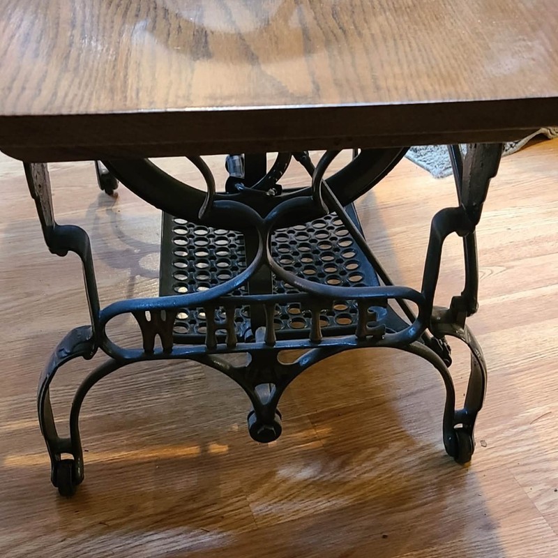 Coffee Table with Vintage White Sewing Machine Base Cast Iron gallery