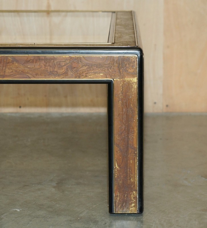 Mid Century Modern Bernhard Rohne Mastercraft Acid Etched Coffee Cocktail Table gallery