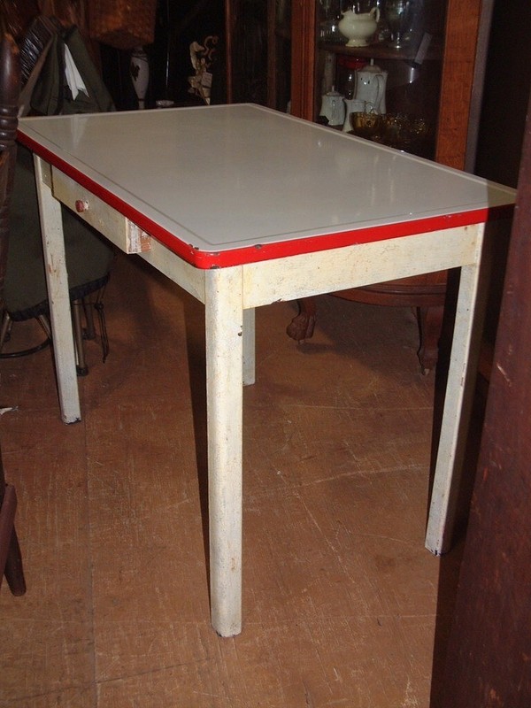 1950's Vintage Kitchen Table Porcelain/Wood RARE Original 40X25X29 1/2 Height gallery