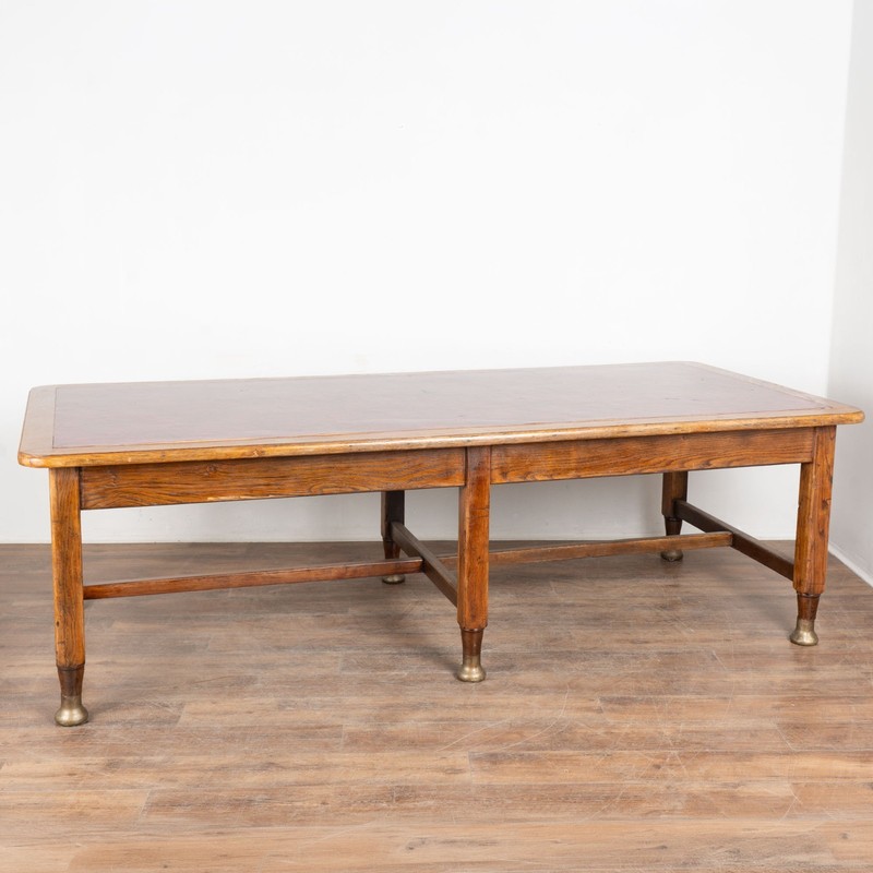 20th Century Large Danish Oak Writing Library Table with Red Leather Top