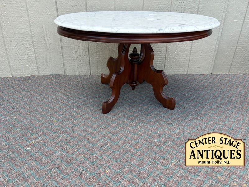 67775 Victorian Oval Marble Top Coffee Table with Mahogany Base